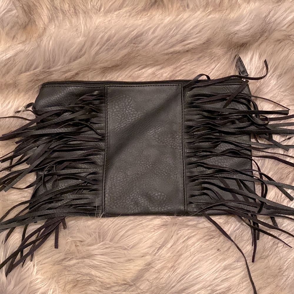 Black Fringe Cosmetic Bag/Clutch